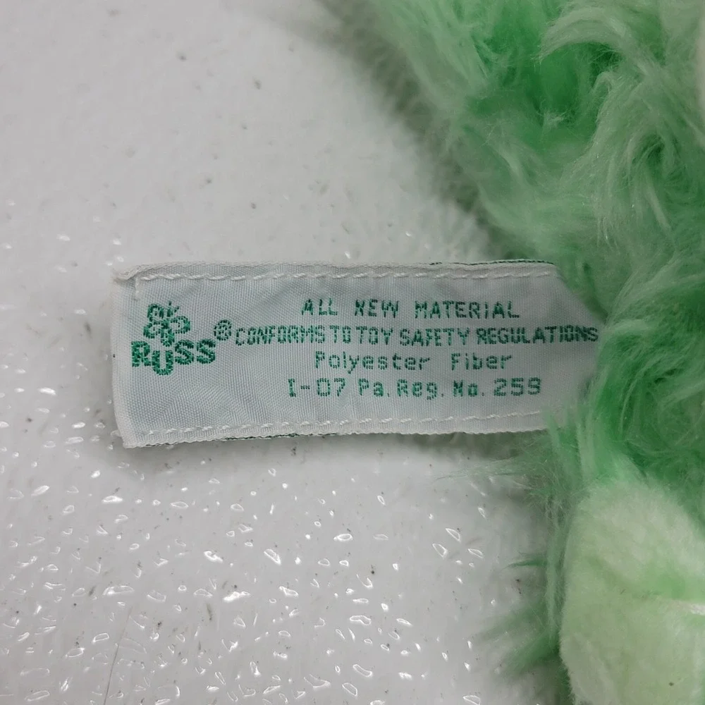 Vintage Russ Berrie Curly Jr. Green Shamrock Bow Ribbon Dog Plush